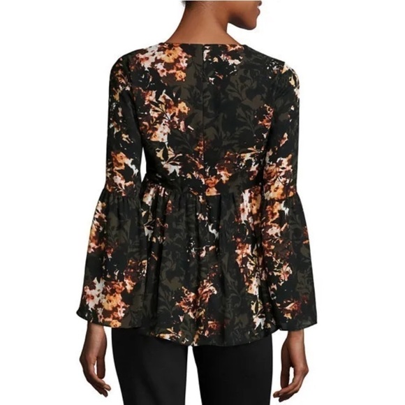 A.N.A Floral Bell Sleeve Wrap Blouse Size Medium - Picture 2 of 12